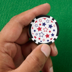 Rote und blaue Sterne, 4. Juli, weißer Hintergrund Pokerchips