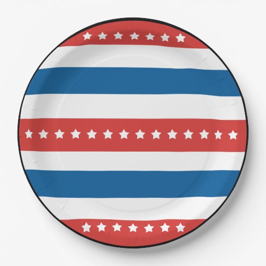 Rote und blaue Streifen mit weißen Sternen Pappteller (Vorderseite)