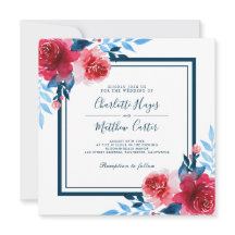 Rote und blaue Wasserfarbe Florals Hochzeit