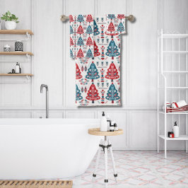 Rote und blaue Weihnachtsbaume Skandinavische Volk Badhandtuch Set