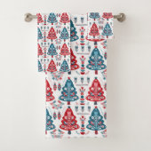 Rote und blaue Weihnachtsbaume Skandinavische Volk Badhandtuch Set (Insitu)