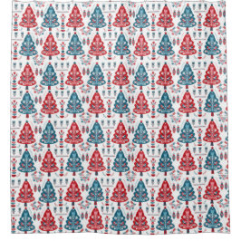 Rote und blaue Weihnachtsbaume Skandinavische Volk Duschvorhang