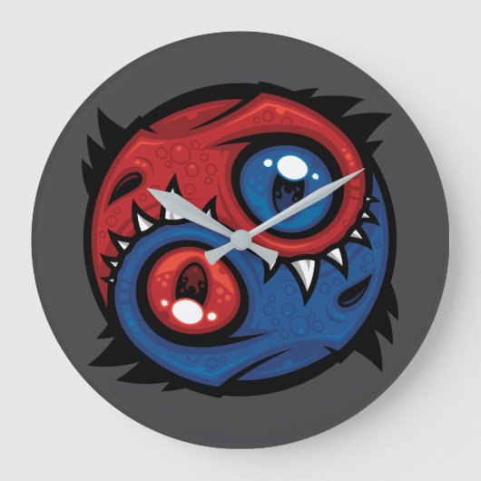 Rote und blaue Yin-Yang-Drachen Große Wanduhr (Vorderseite)