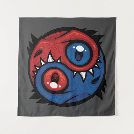 Rote und blaue Yin-Yang-Drachen Wandteppich (Vorderseite)
