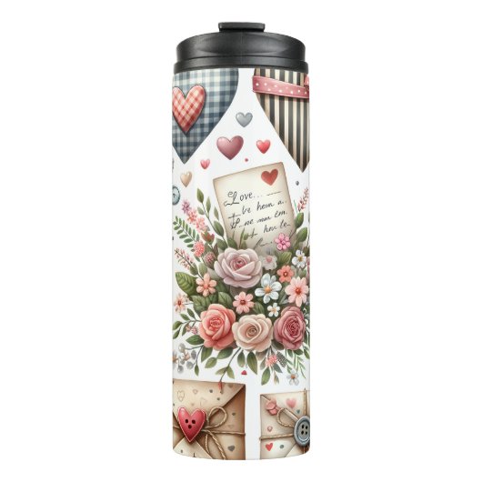 ROTE UND BLUE PATCHWORK VALENTINE HERZEN & LIEBE N THERMOSBECHER (Vorderseite)