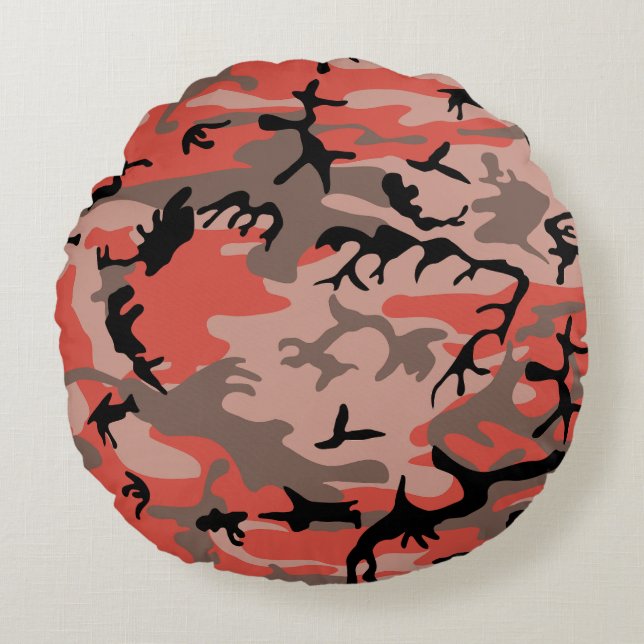 Rote und braune Camouflage, Militär, Armee Rundes Kissen (Vorderseite)