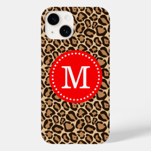 Rote und braune Leopard-Printmonogramm Case-Mate iPhone Hülle