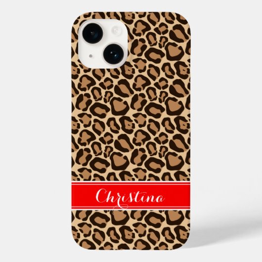 Rote und braune Leopard-Printmonogramm Case-Mate iPhone Hülle (Rückseite)