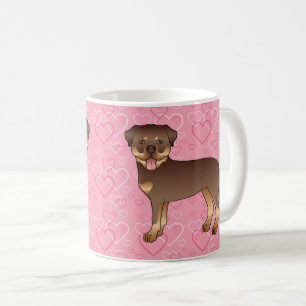 Rote und braune Rottweiler-Hunde auf rosa Herzen Kaffeetasse