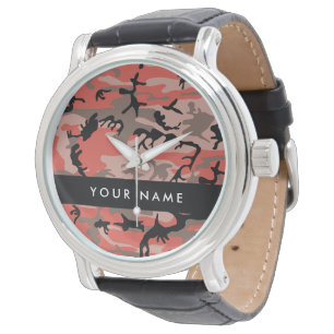 Rote und braune Tarnung Ihren Namen personalisiere Armbanduhr