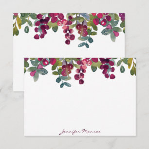 Rote und burgunderrote Aquarell-Blumen personalisi Mitteilungskarte