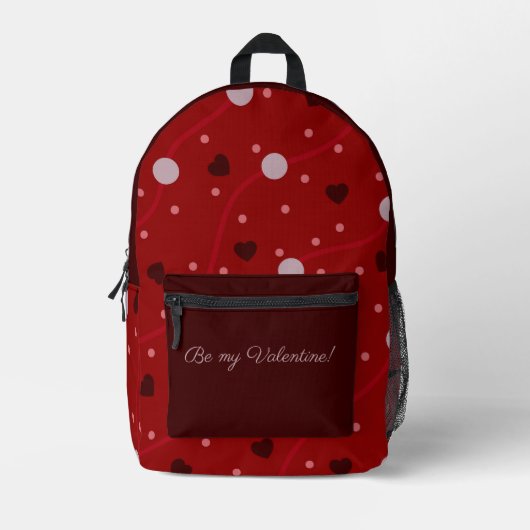 Rote und Burgundy Polka Dots and Hearts Valentine Bedruckter Rucksack (Vorderseite)