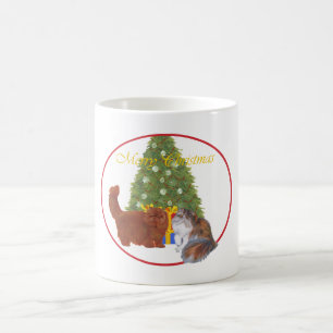 Rote und Calico Perserkatzen Weihnachten Kaffeetasse