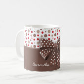 Rote und Cappuccino Polka Dots and Chocolate Ribbo Kaffeetasse (Vorderseite Links)