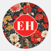 Rote und cremefarbene, dunkle, florale Rundklemme Runder Aufkleber (Vorderseite)