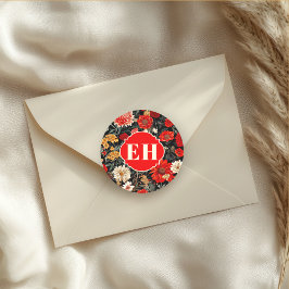 Rote und cremefarbene, dunkle, florale Rundklemme Runder Aufkleber