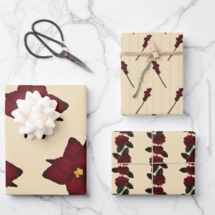 Rote und cremefarbene Flora und Berry Geschenkpapier Set