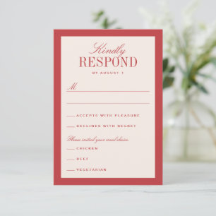 Rote und cremefarbene klassische elegante Hochzeit RSVP Karte