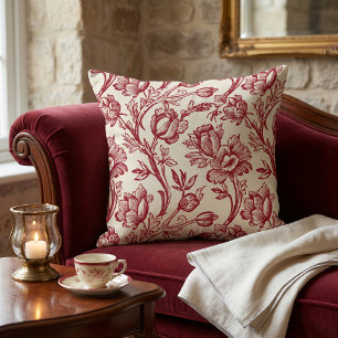 Rote und cremefarbene Tulpen-Toile - Französische Kissen