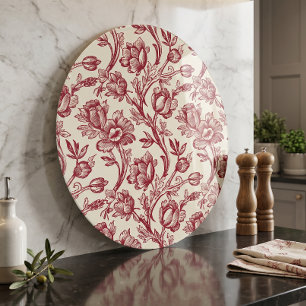 Rote und cremefarbene Tulpen-Toile - Französische  Schneidebrett