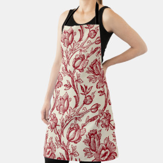 Rote und cremefarbene Tulpen-Toile - Französische Schürze
