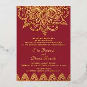 Rote und echte Goldfolie Indische Hochzeitseinladu Folieneinladung
