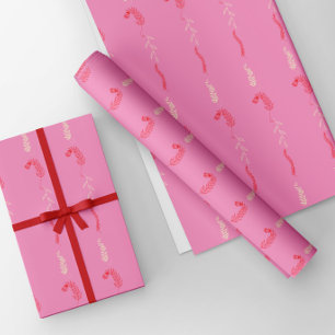 Rote und elfenbeinfarbene Blumenskizzen in Rosa Geschenkpapier Set