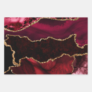 Rote und falsche Gold-Glitter-Marmor-Achat Geschenkpapier Set