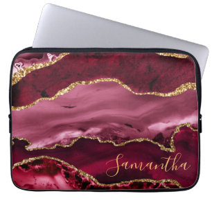 Rote und falsche Gold-Glitter-Marmor-Achat Laptopschutzhülle