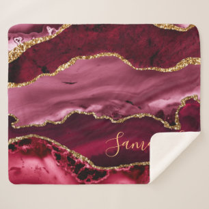 Rote und falsche Gold Glitter-Marmor-Achat Sherpadecke