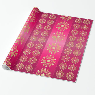 Rote und Fuchsia Streifen mit Goldmonden und -star Geschenkpapier