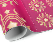 Rote und Fuchsia Streifen mit Goldmonden und -star Geschenkpapier (Rolleneckpunkt)