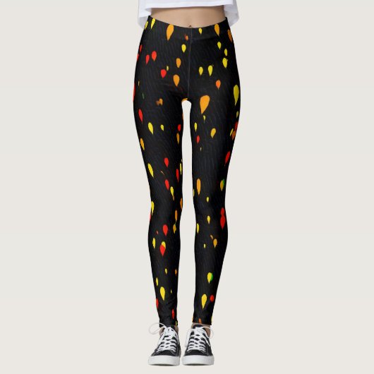 Rote und gelbe Ballons schwarzer Hintergrund Leggings (Vorderseite)
