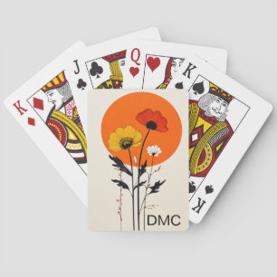 Rote und gelbe Blumen mit Sonne Spielkarten