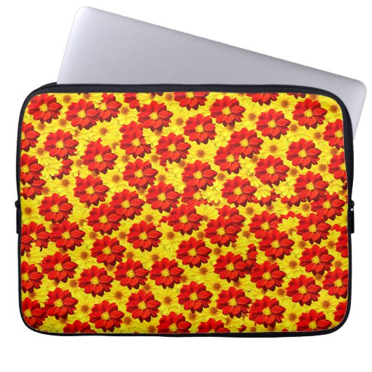 Rote und gelbe Dahlien-Blume Laptopschutzhülle (Vorderseite)