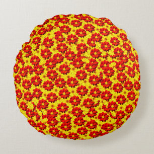 Rote und gelbe Dahlien-Blume Rundes Kissen