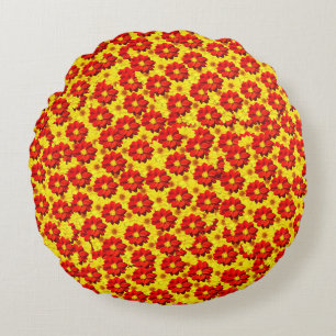 Rote und gelbe Dahlien-Blume Rundes Kissen