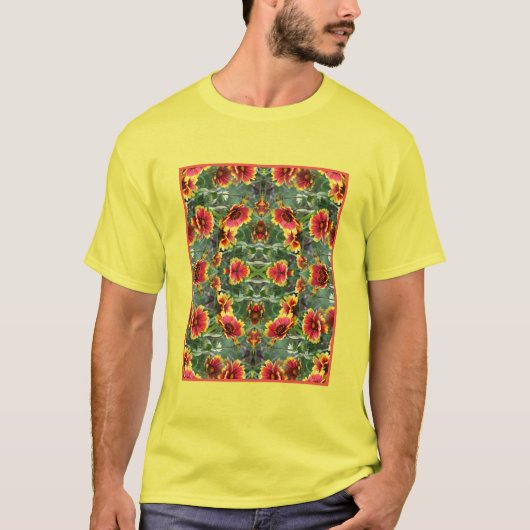 Rote und gelbe Daisy-Blume Abstrakt T-Shirt (Vorderseite)