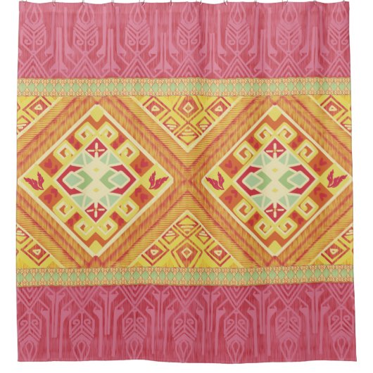 Rote und Gelbe Federn Duschvorhang (Vorderseite)