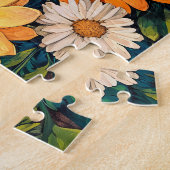 Rote und gelbe Gartenblumen auf Holz Puzzle (Seite)