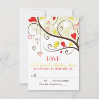 Rote und gelbe Liebesvögel RSVP Hochzeitskarten-Ei
