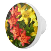 Rote und gelbe Lilie mit grüner Blattfarbe Keramik Keramikknauf (Rechts)