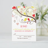 Rote und gelbe Lovebirds UAWG Wedding Card lädt ei RSVP Karte (Stehend Vorderseite)
