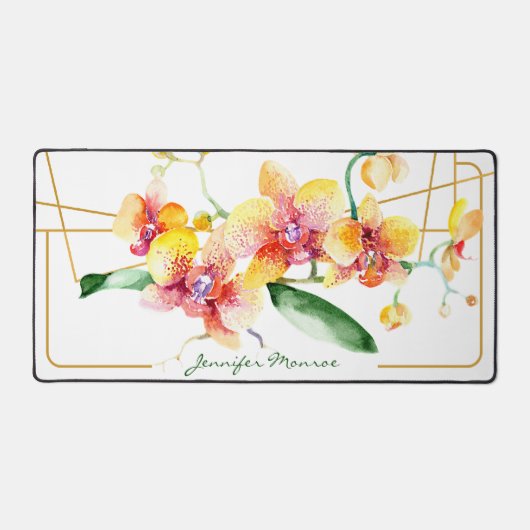 Rote und gelbe Orchideen personalisiert Schreibtischunterlage (Vorderseite)