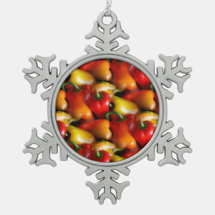 Rote und gelbe Paprikaschoten Schneeflocken Zinn-Ornament