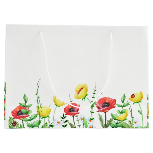 Rote und gelbe Pupien Blumendesign Große Geschenktüte (Rückseite)