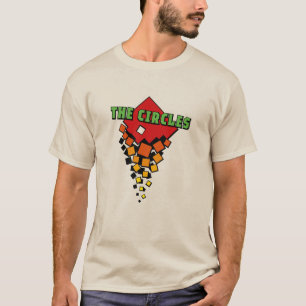 Rote und gelbe Quadrate mit grünem Kreisen-Text T-Shirt