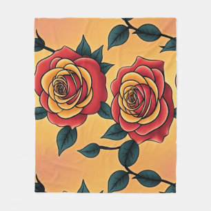 Rote und gelbe Rosen Fleecedecke