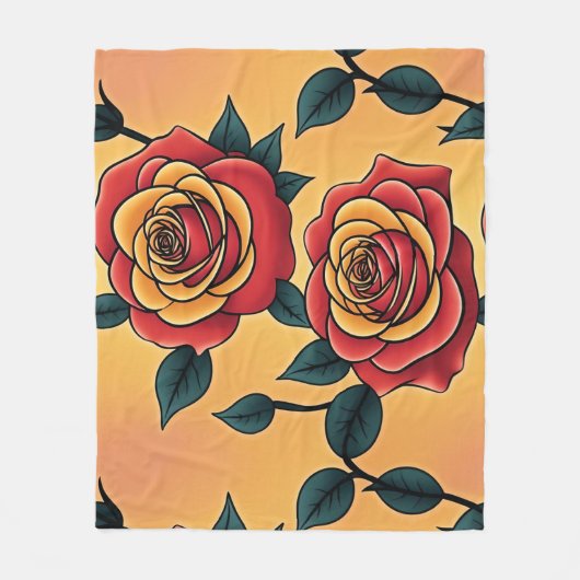 Rote und gelbe Rosen Fleecedecke (Vorderseite)