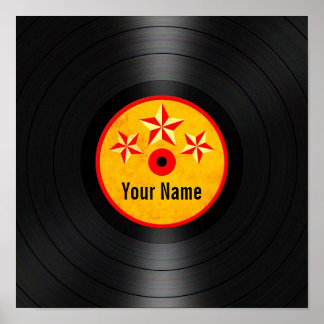Rote und gelbe Sterne Personalisierter Vinyl Recor Poster